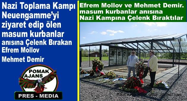 Nazi Toplama Kampı Neuengamme’yi ziyaret edip ölen masum kurbanlar anısına Çelenk Bırakan. Efrem Mollov ve Mehmet Demir.